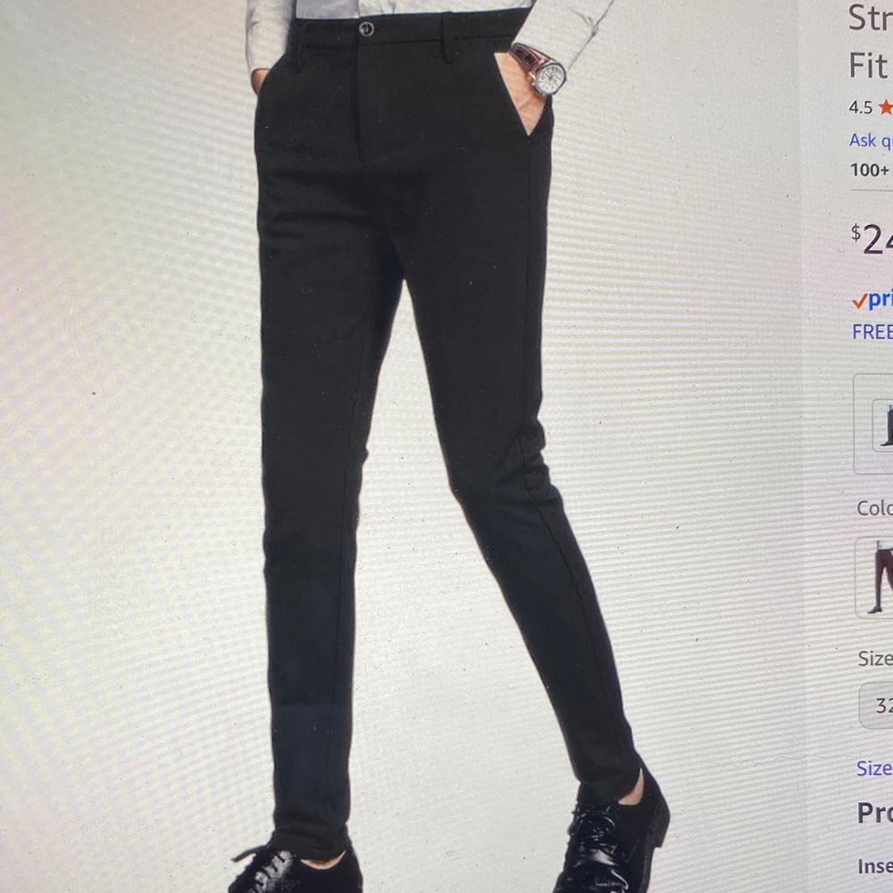 Men's Plaid&Plain No-Iron Black Slim Fit Dress Pants 31x34